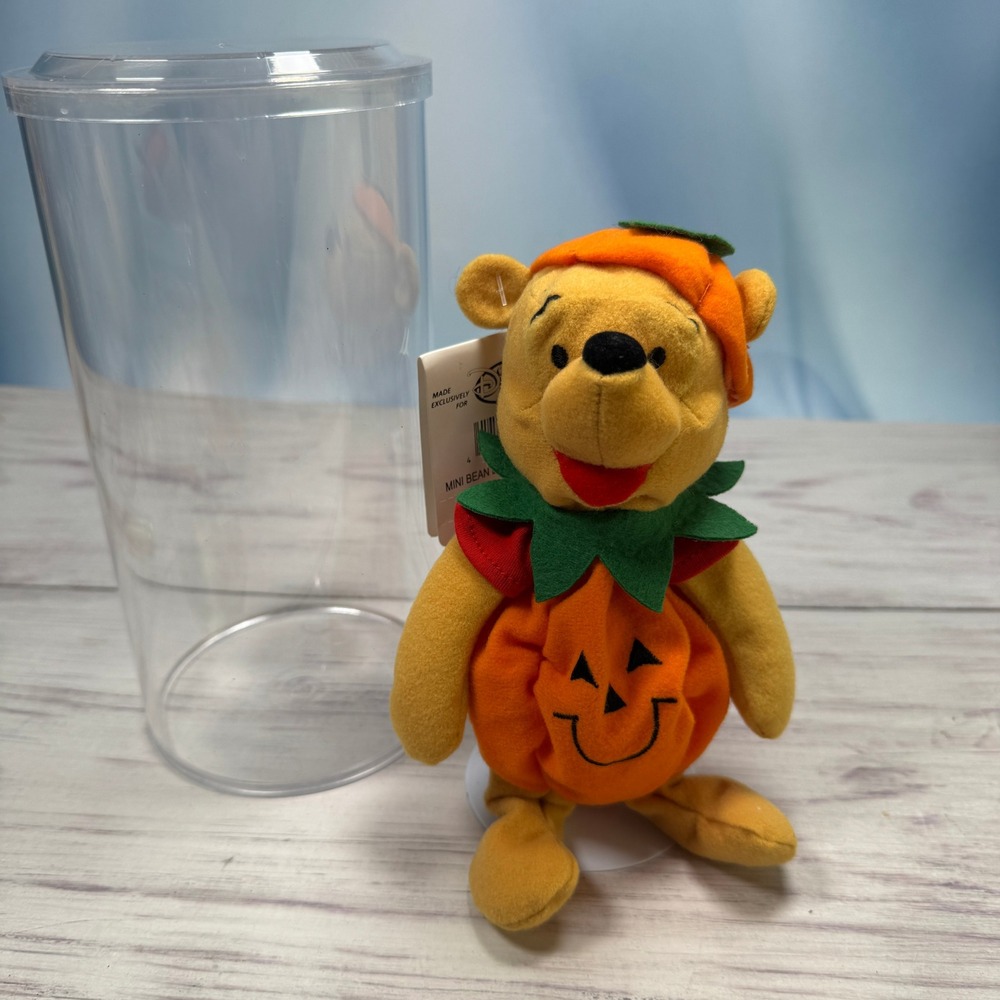 VTG Disney Pumpkin Pooh Plush 8" Orange 1999 Halloween Mini Bean Bag NWT Fall